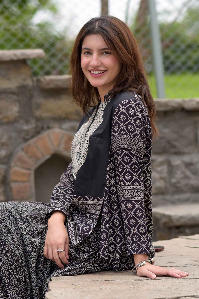 Extra image for Black Embroidered Ajrak Kurti