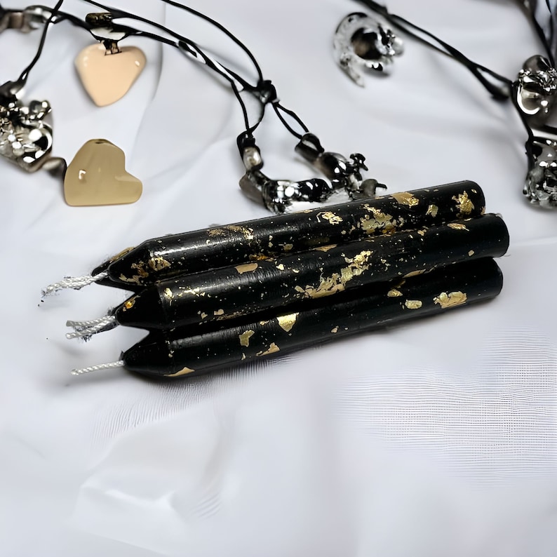 Red & Black set of 10 Candles decorated with gold foil - perfect candles for Mehndi weddings or party decoration