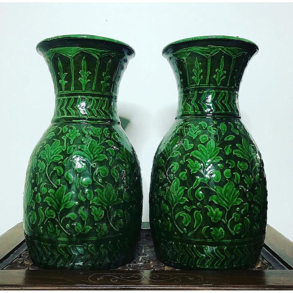 Harsh Green  Oriented Vases (Pair)