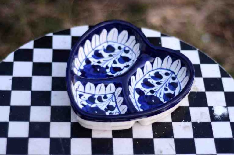 Blue Pottery Heart Shape Small Dry Fruit Tray