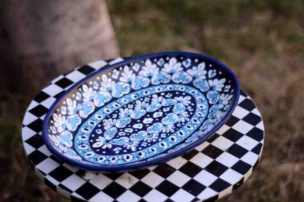 Blue Pottery Fruit Dish