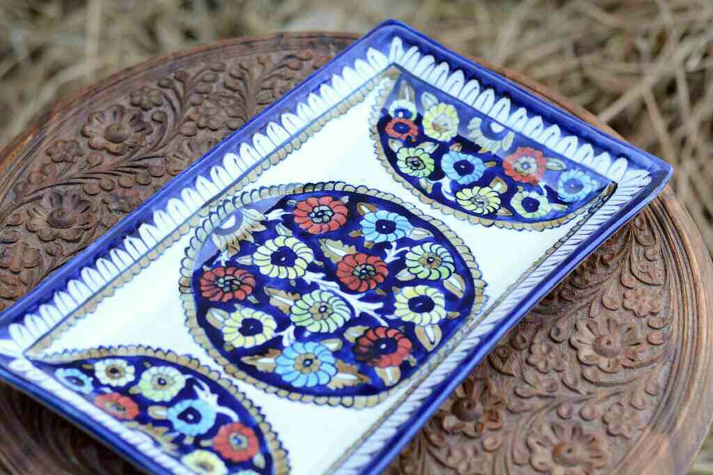 Blue Pottery Rectangular Dish