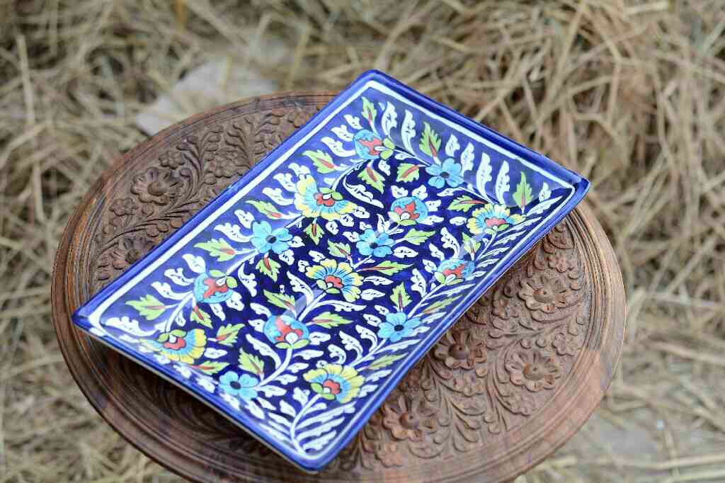 Blue Pottery Rectangular Dish