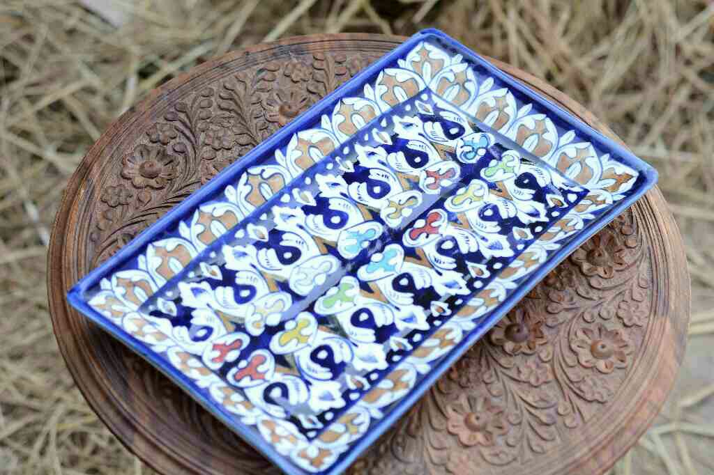 Blue Pottery Rectangular Dish