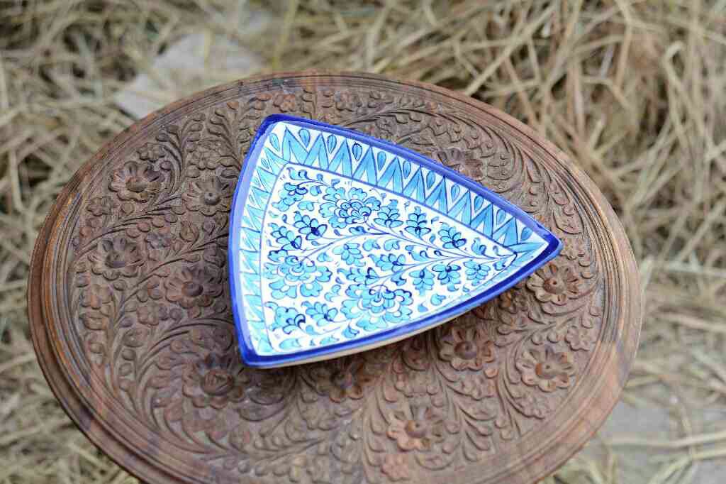 Blue Pottery Triangular Dish
