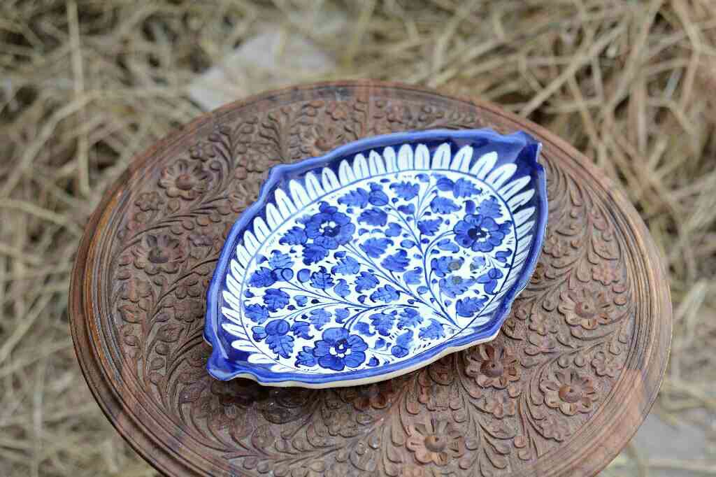 Blue Pottery Triangular Dish