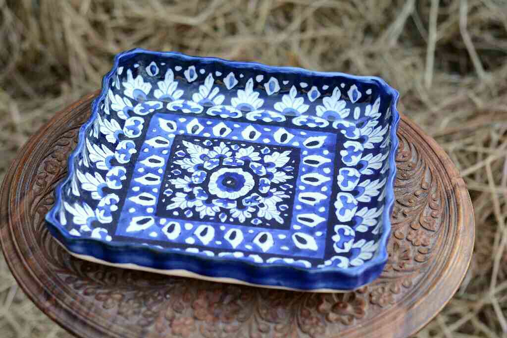 Blue Pottery Square Shape Serving Tray