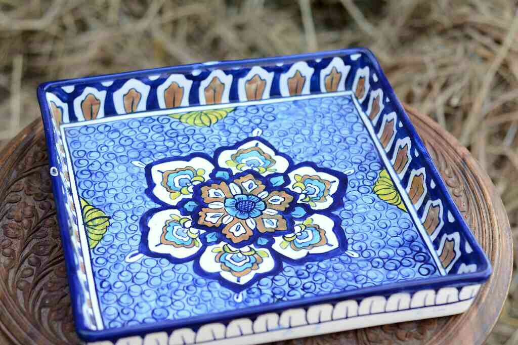 Blue Pottery Square Shape Serving Tray