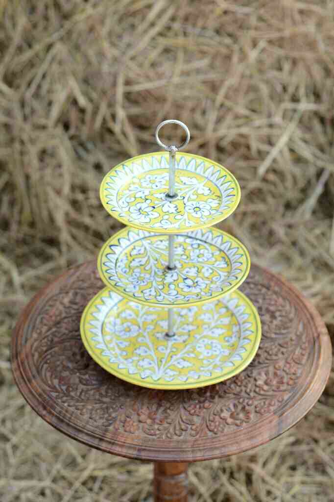 Blue Pottery Cup Cake Serving Tray