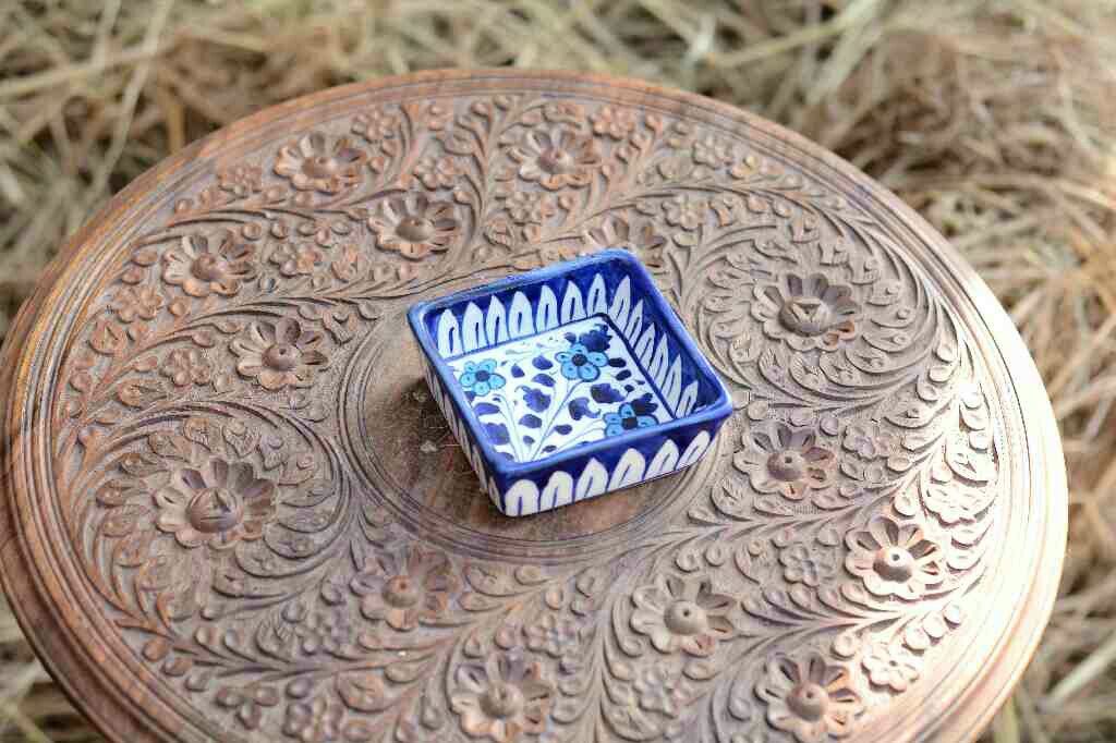 Blue Pottery Square Shaped Butter Cup