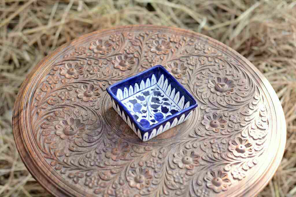 Blue Pottery Square Shaped Butter Cup