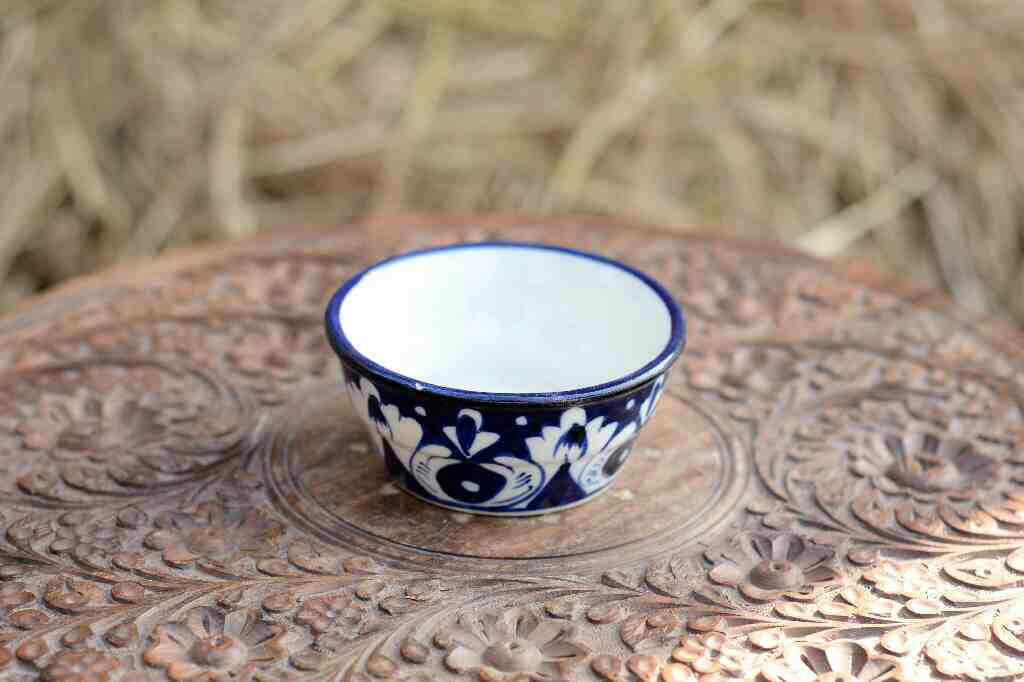 Blue Pottery Round Shaped Butter Cup