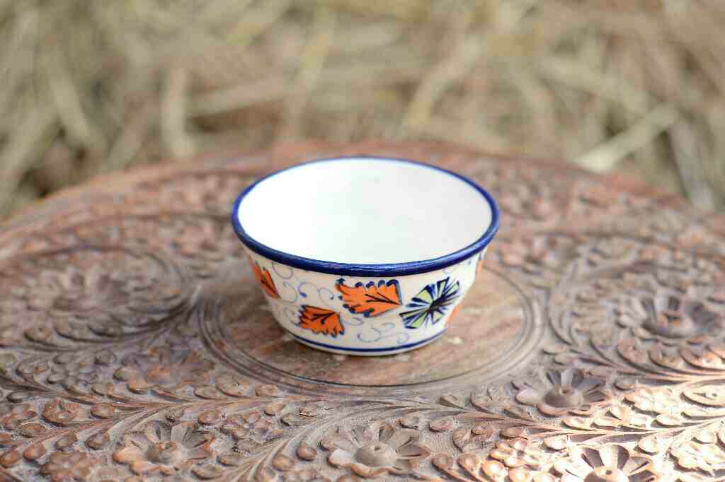 Blue Pottery Round Shaped Butter Cup
