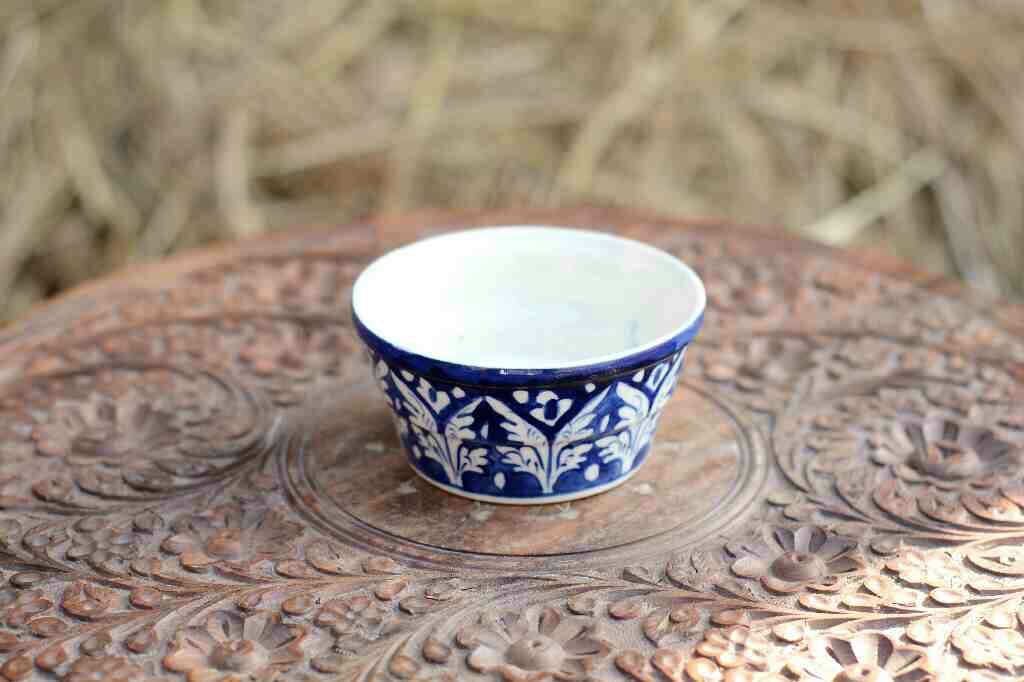 Blue Pottery Round Shaped Butter Cup