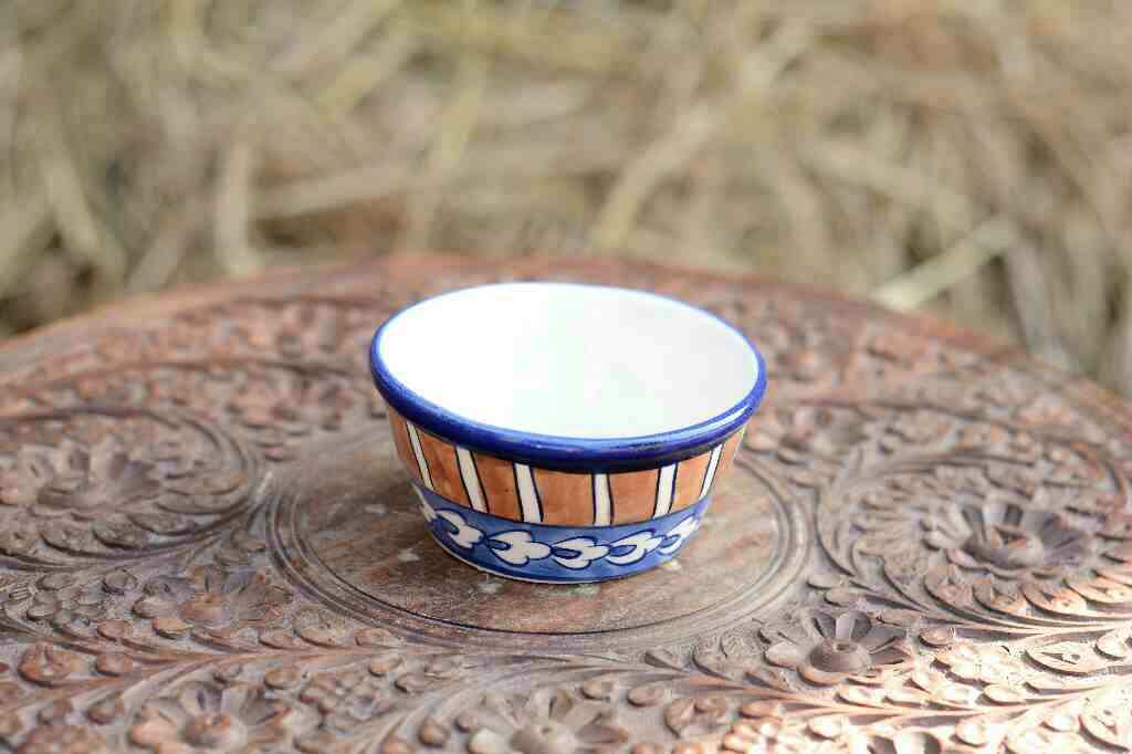 Blue Pottery Round Shaped Butter Cup