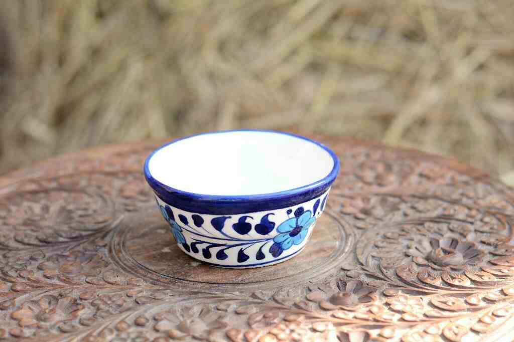 Blue Pottery Round Shaped Butter Cup