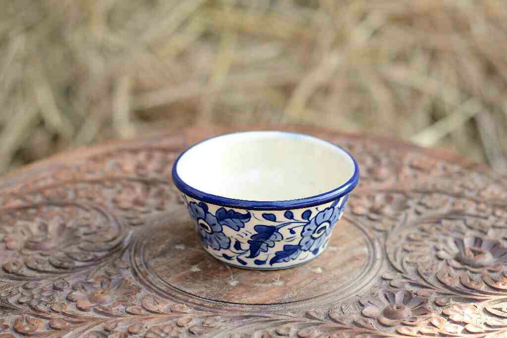 Blue Pottery Round Shaped Butter Cup