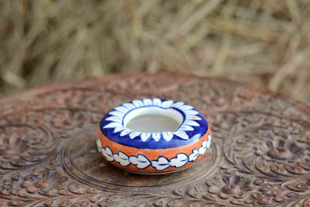 Blue Pottery Round Shaped Ashtray