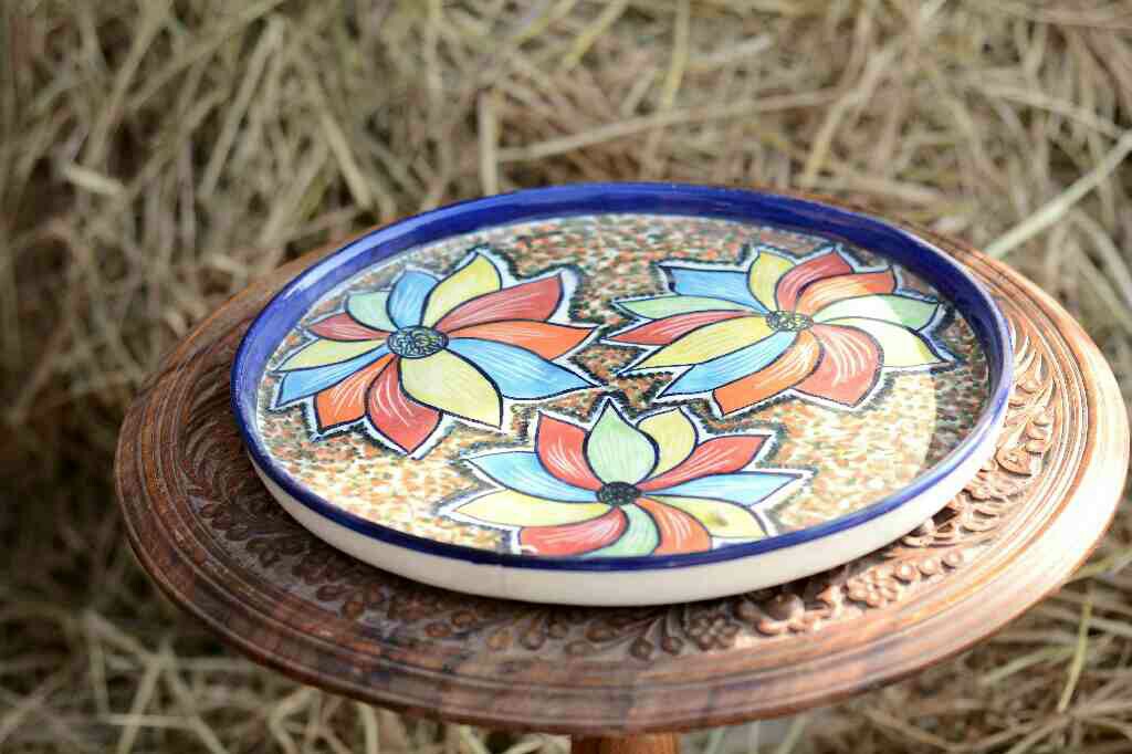 Blue Pottery Pizza Tray