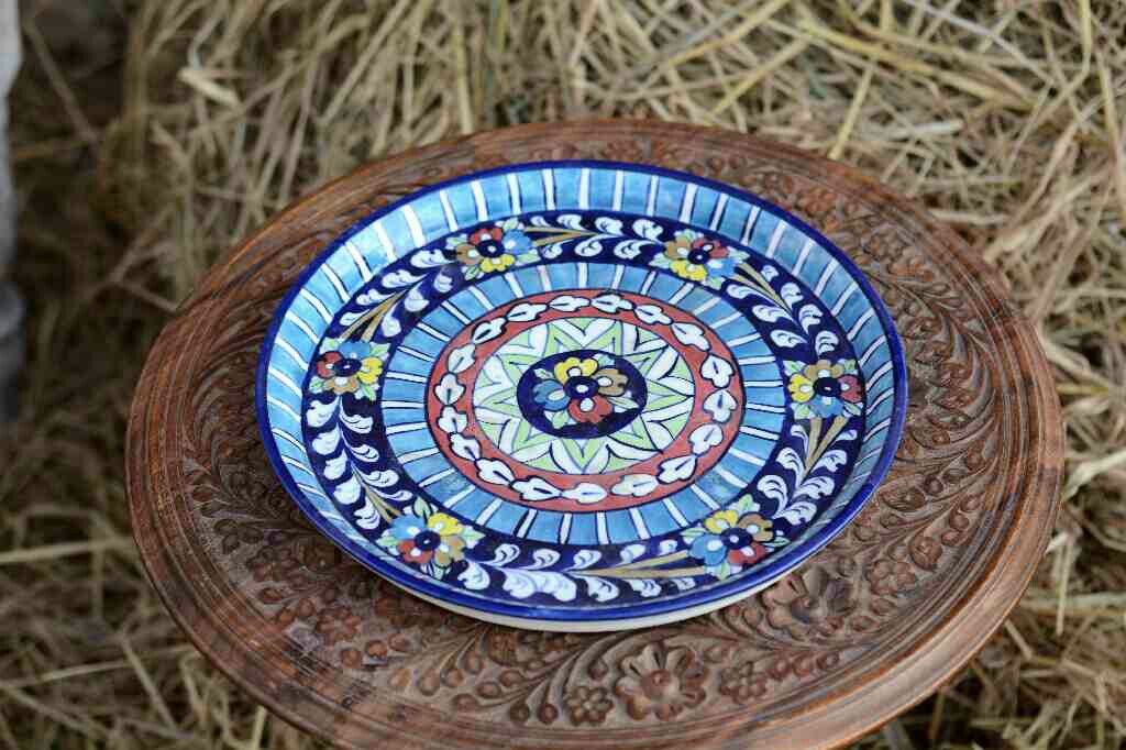 Blue Pottery Pizza Tray