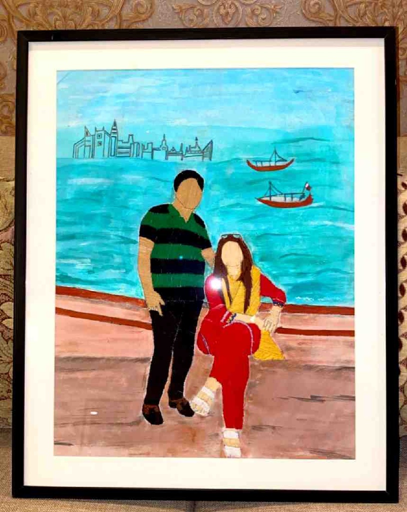 Painted Background Embroidered Characters Frame