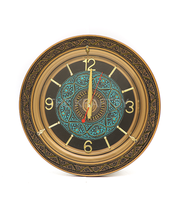 Hand-painted wall clock (Turquoise/Golden) – 14” diameter