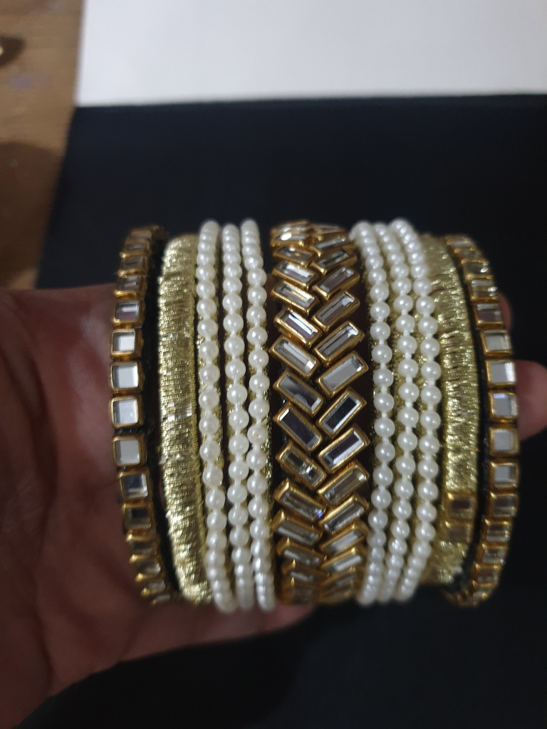 Kundan and pearls lace bangles