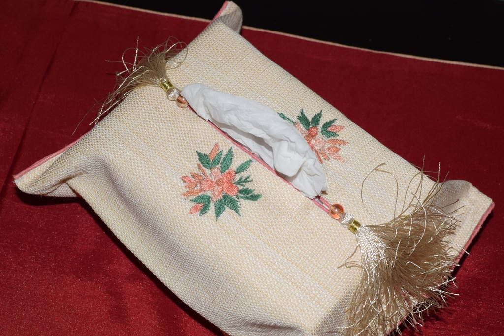 TB-18 Beige Jute Tissue Box Cover with Hand Embroidery