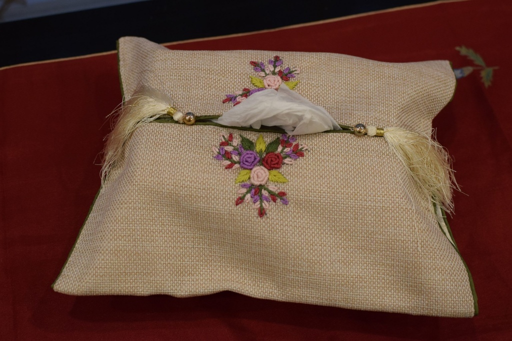 TB-19 Beige Jute Tissue Box Cover with Hand Embroidery