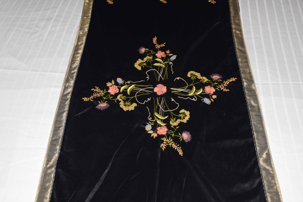 BT-3 Black Velvet Hand Embroidered Bed Throw
