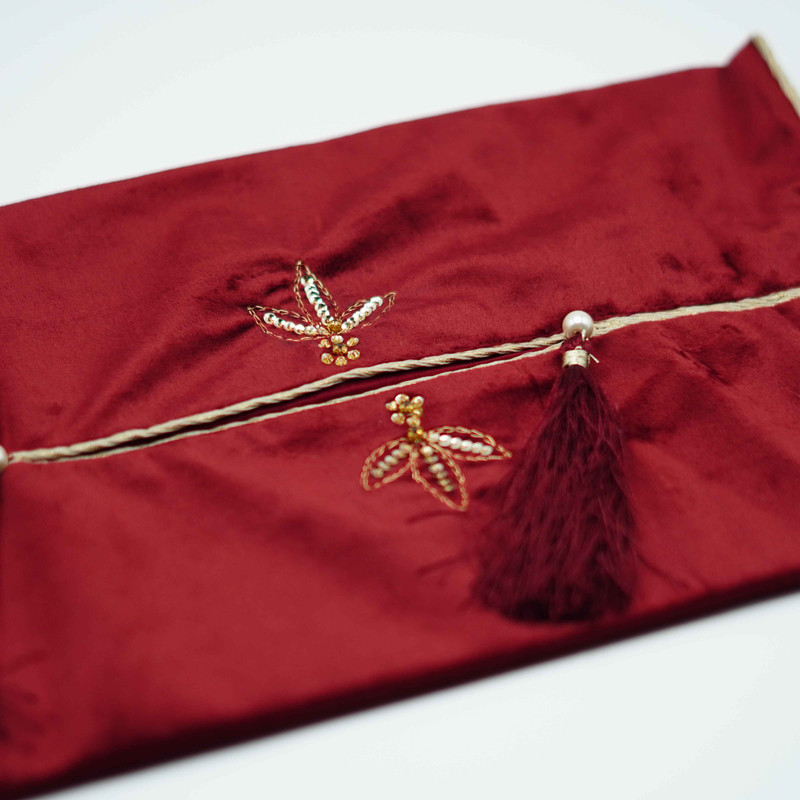 TB-1 Burgundy Velvet Tissue Box Cover with Dabka Work