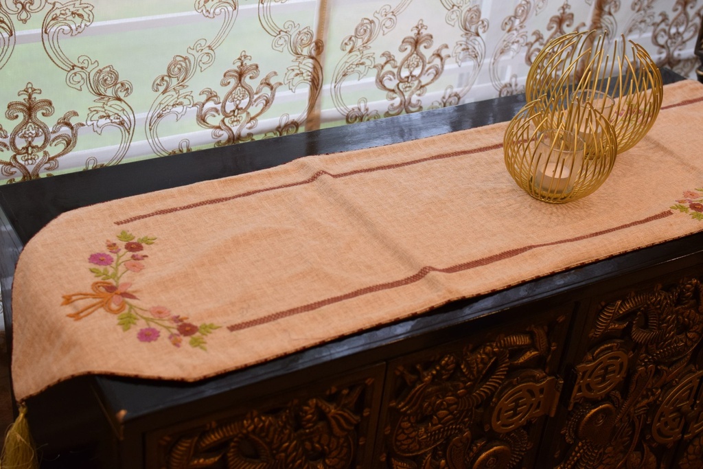 R-6 Beige Jute Hand Embroidered  Runner