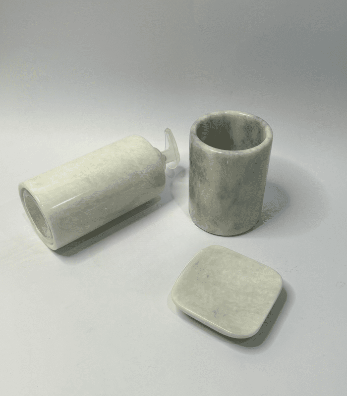 White Marble Bathroom Accessory Set Of Three