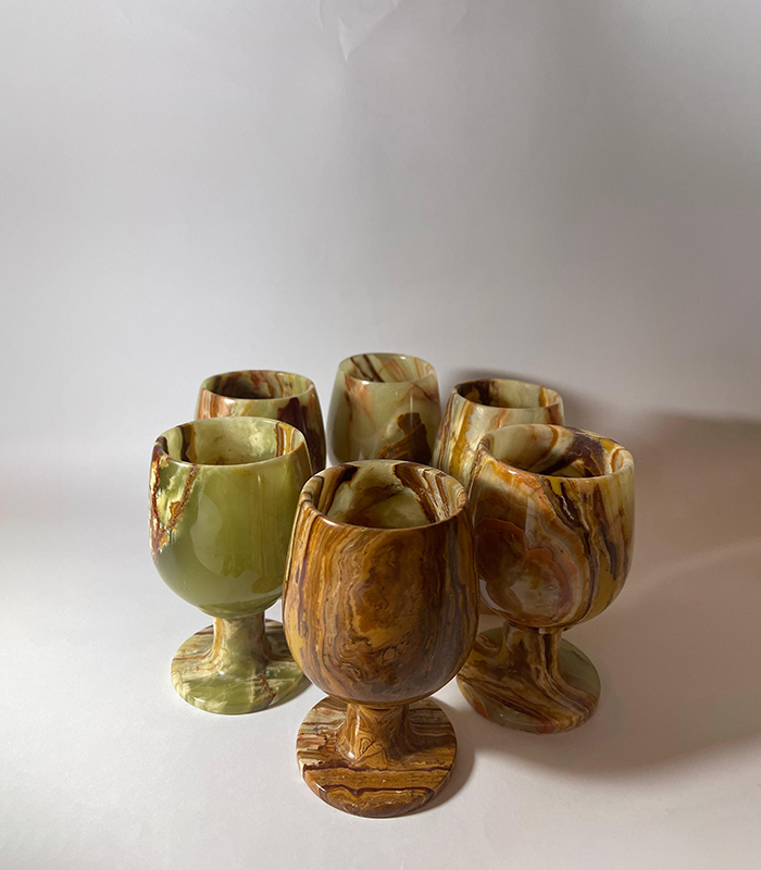Green Onyx Goblets With Rare Veining