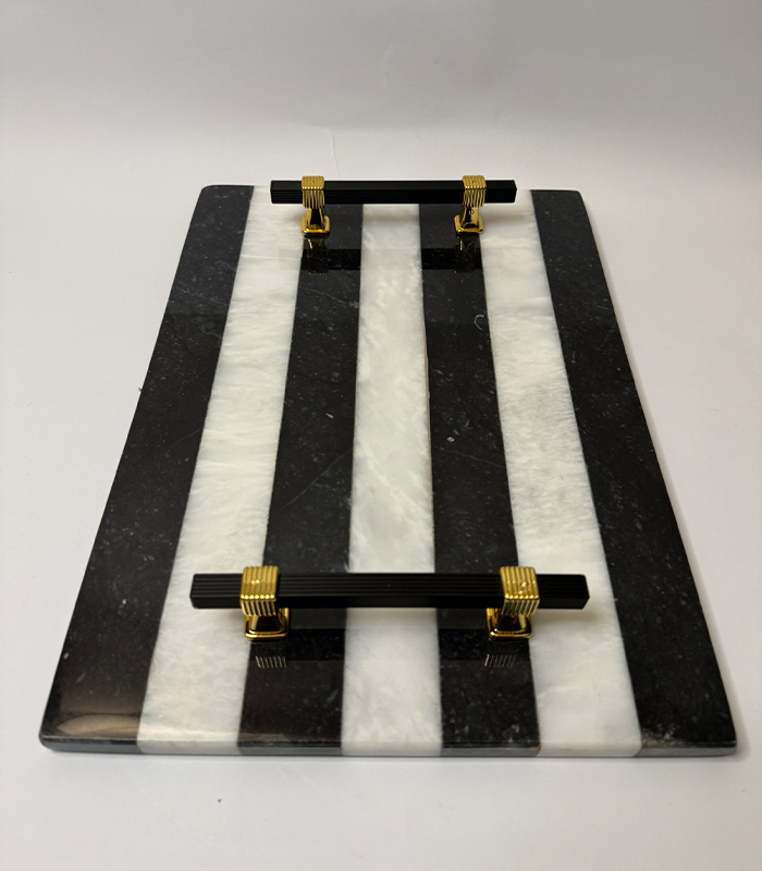 Rectangular Striped Serving Tray In Black And White