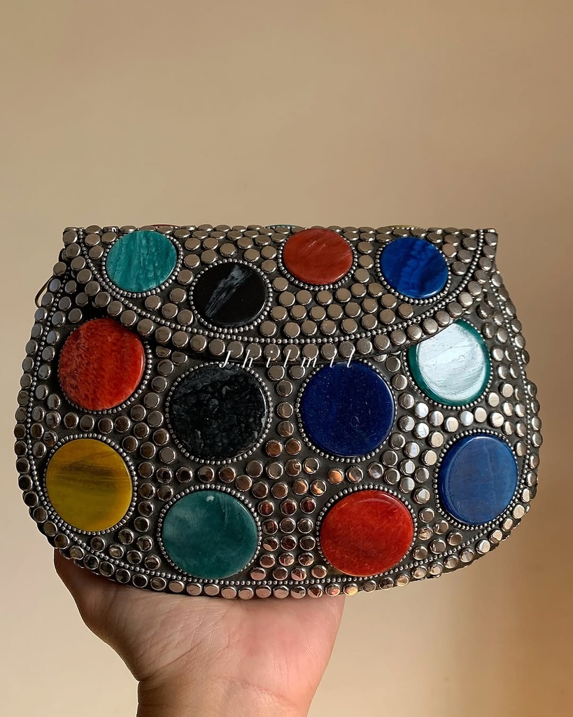 Vintage Metal Clutch Round Multi