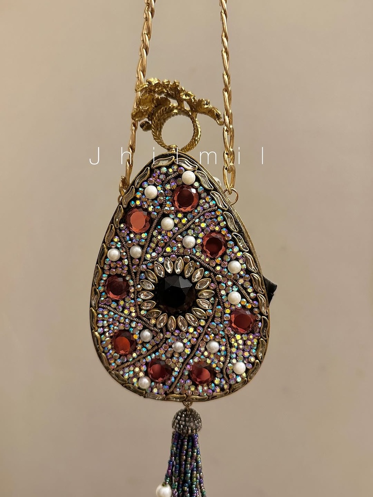 Festive handmade Clutch - Oval Champaign/Peach