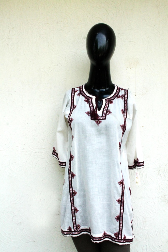 White kurta with Sindhi embroidery