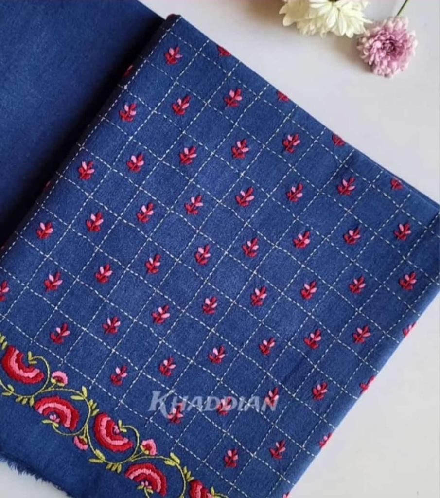 Deep sea blue base is glimmering with soft pink and burgundy blossoms – Unsticthed – 2 Piece