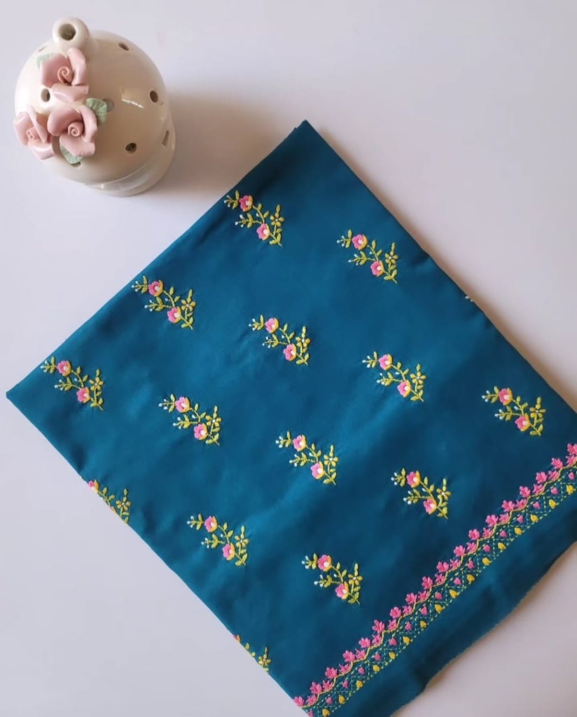 Dreamy Dark Teal Ensemble Breezy Fabric with Delicate Flora & Fauna Embroidery Soft Lawn – Unstitched – 2 Piece