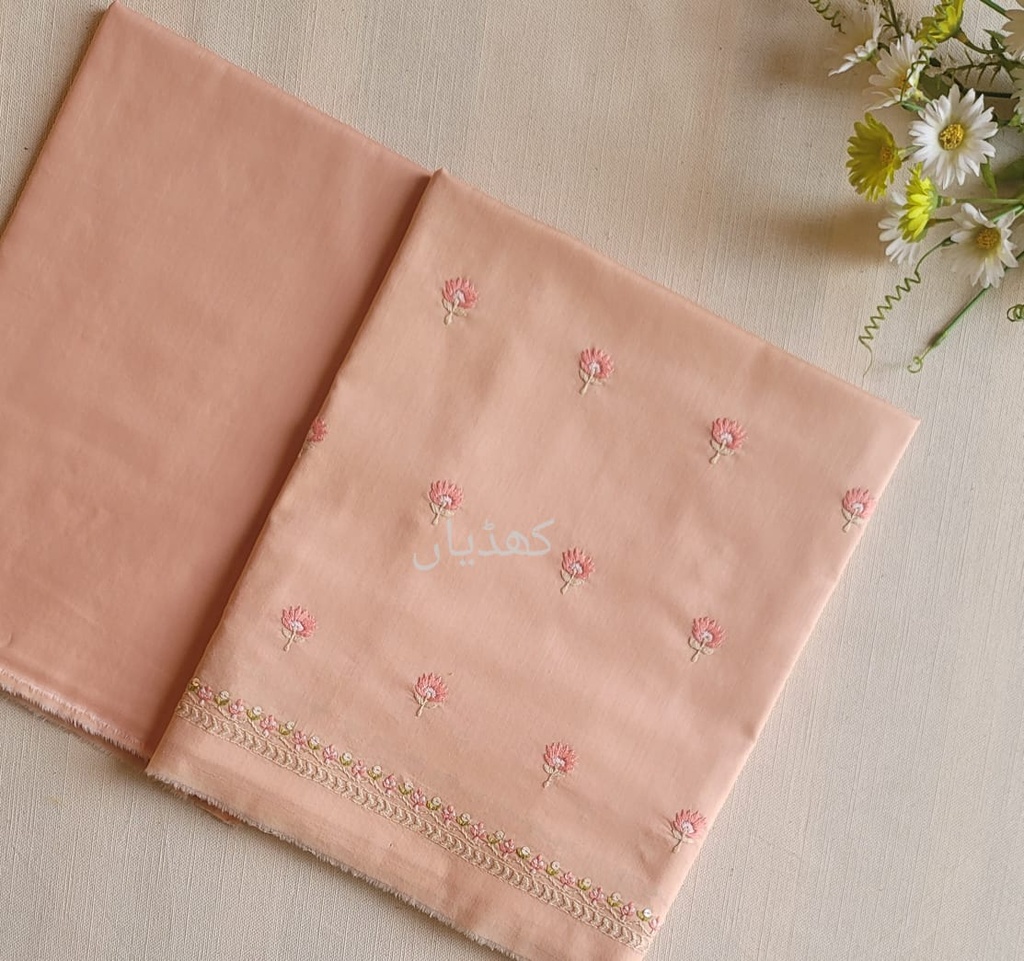 Peach Pink 2-Piece Lawn Suit – Unstitched Hand Embroidered Shirt & Trouser | Summer Collection
