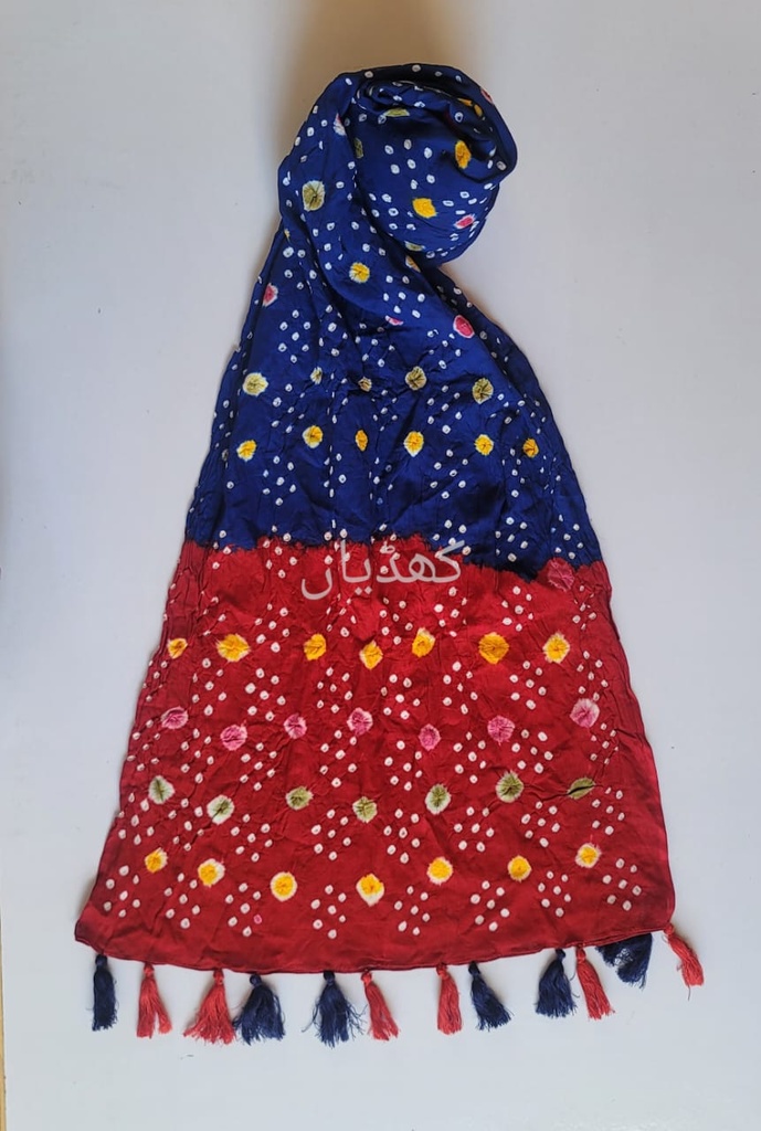 Multicolored Hand-Knotted Chunri Dupatta Pure Lawn Fabric