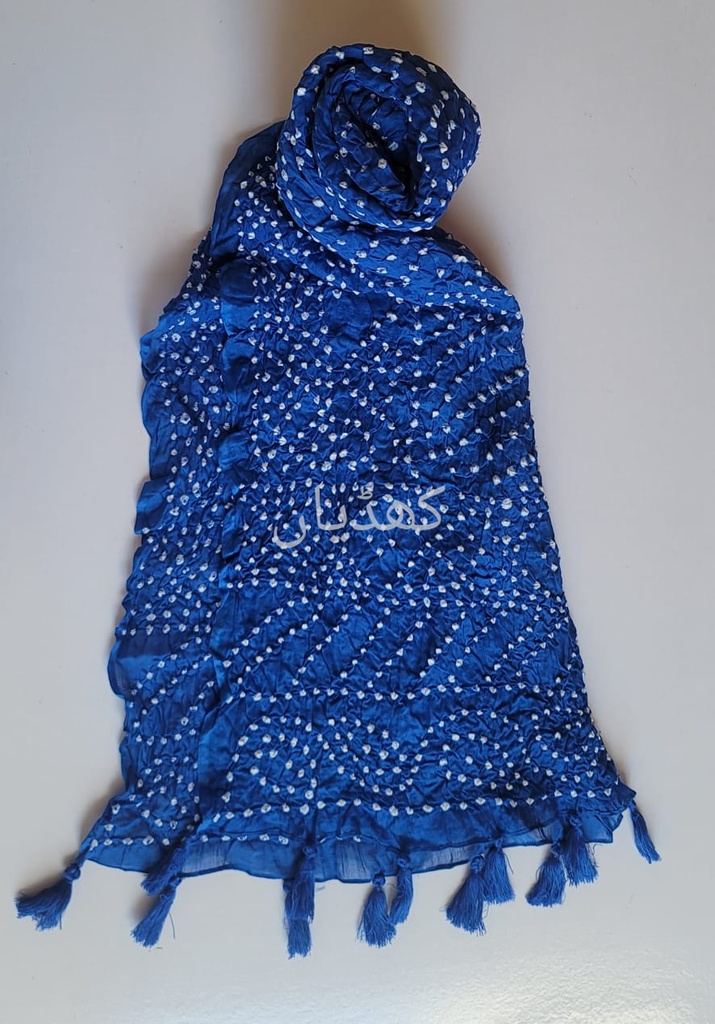 Royal Blue Hand-Knotted Chunri Dupatta Pure Lawn Fabric