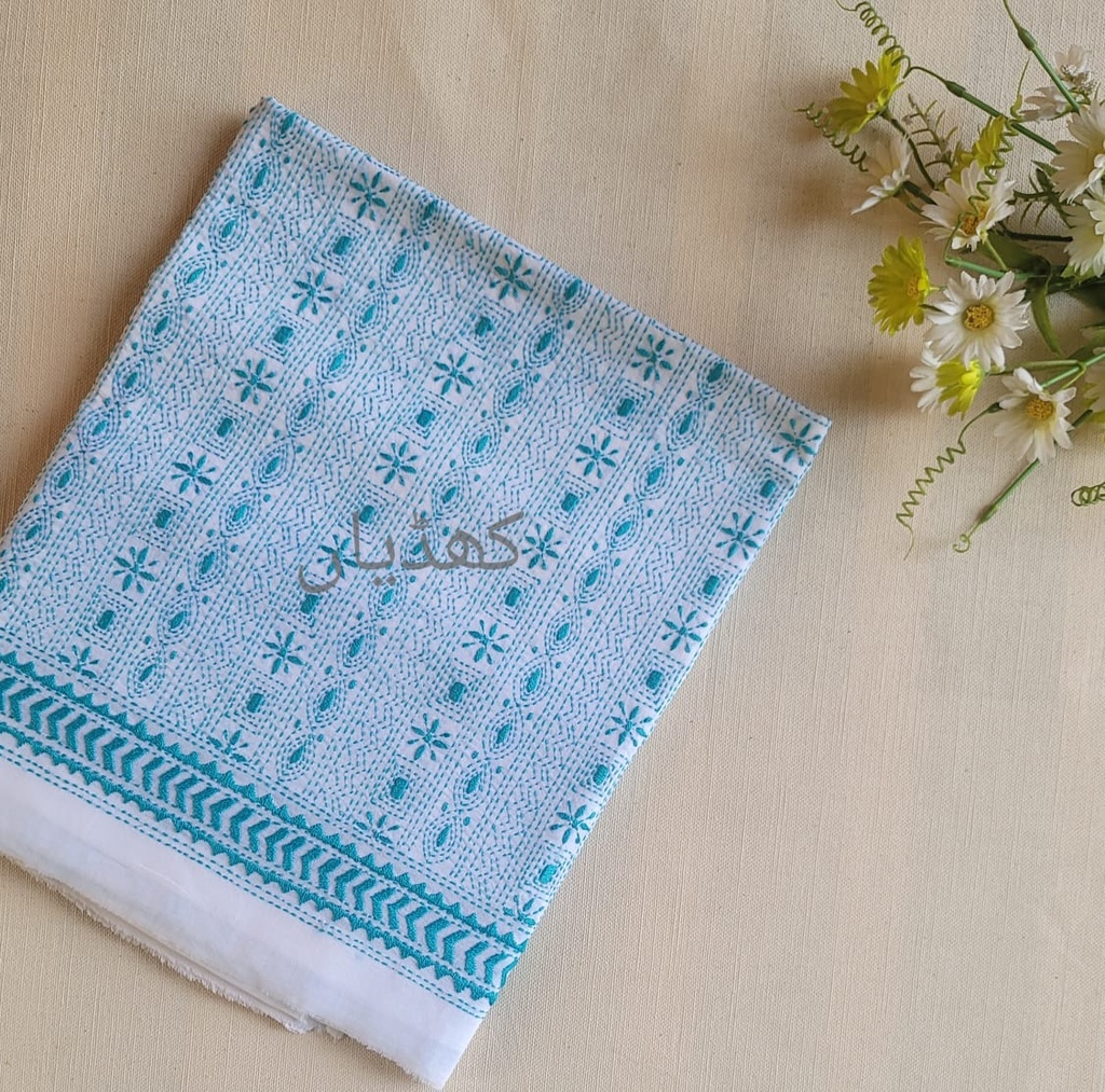 Ivory White Hand Embroidered Lawn Shirt – Unstitched | Deep Sea Turquoise Detailing