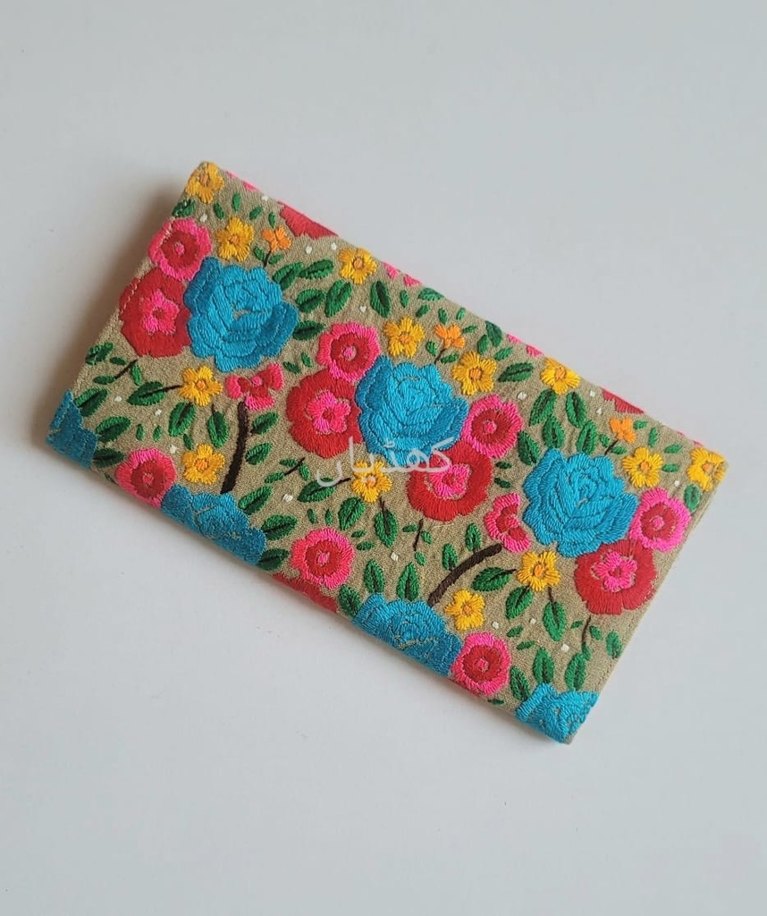 Golden Beige Wallet with Hand Embroidery – Limited Edition Compact Wallet for Cash, Cards & Phone
