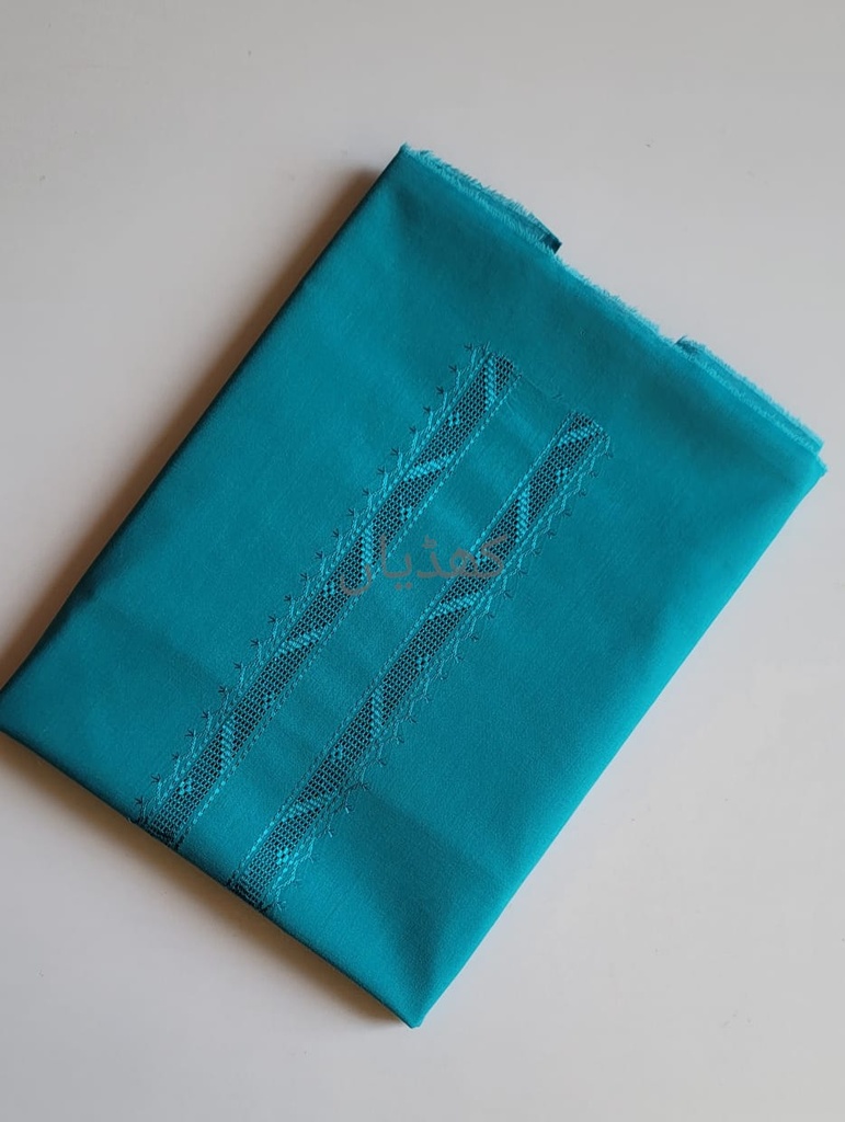 Turquoise Pure Cotton Dress Material with Tarkashi Neckline Unstiched Kurta