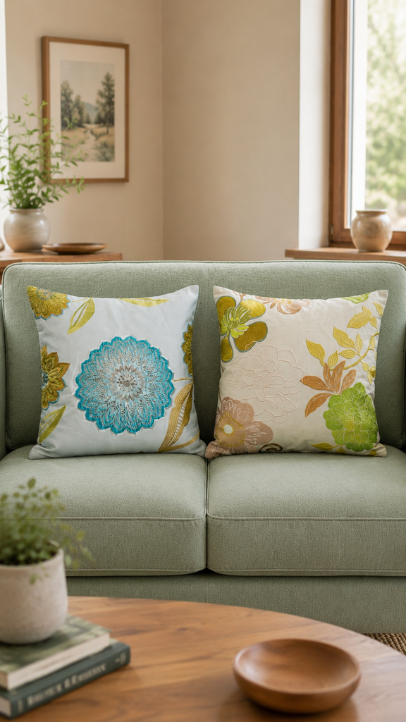 Embroidered pair of cushions