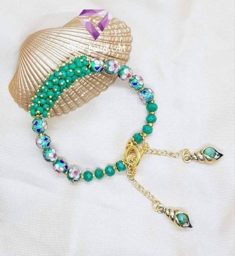 [PK4592-GN-GEN-014077] Dark green bangle bracelet with charms