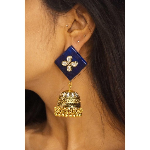 [PK4127-JW-EAR-015211] Blue Kundan Jhumkay