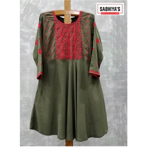 [Olive Green Embroidery & Applique] Sassy Green Handcrafted Shirt